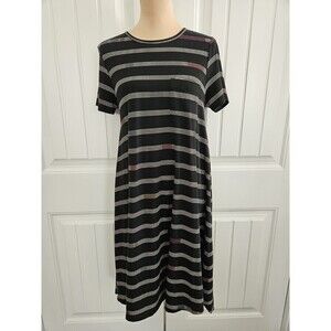 Lularoe Striped Carly With Pocket Black Sz S